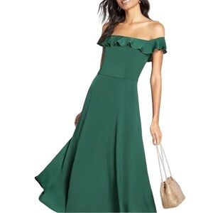 NWT ModCloth Ruffled & Radiant Off-Shoulder Green Maxi Dress